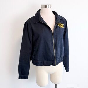 Looney Tunes Blue Navy Canvas Utility Chore Bomber Aviator Coat Jacket Large
